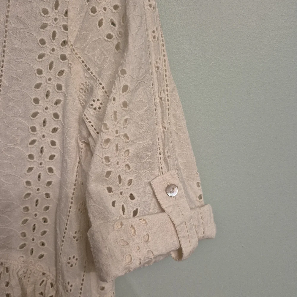 Only Women's Boho Babydoll Cottagecore Cream Eyelet Button Down Dress Size Small - Picture 5 of 8